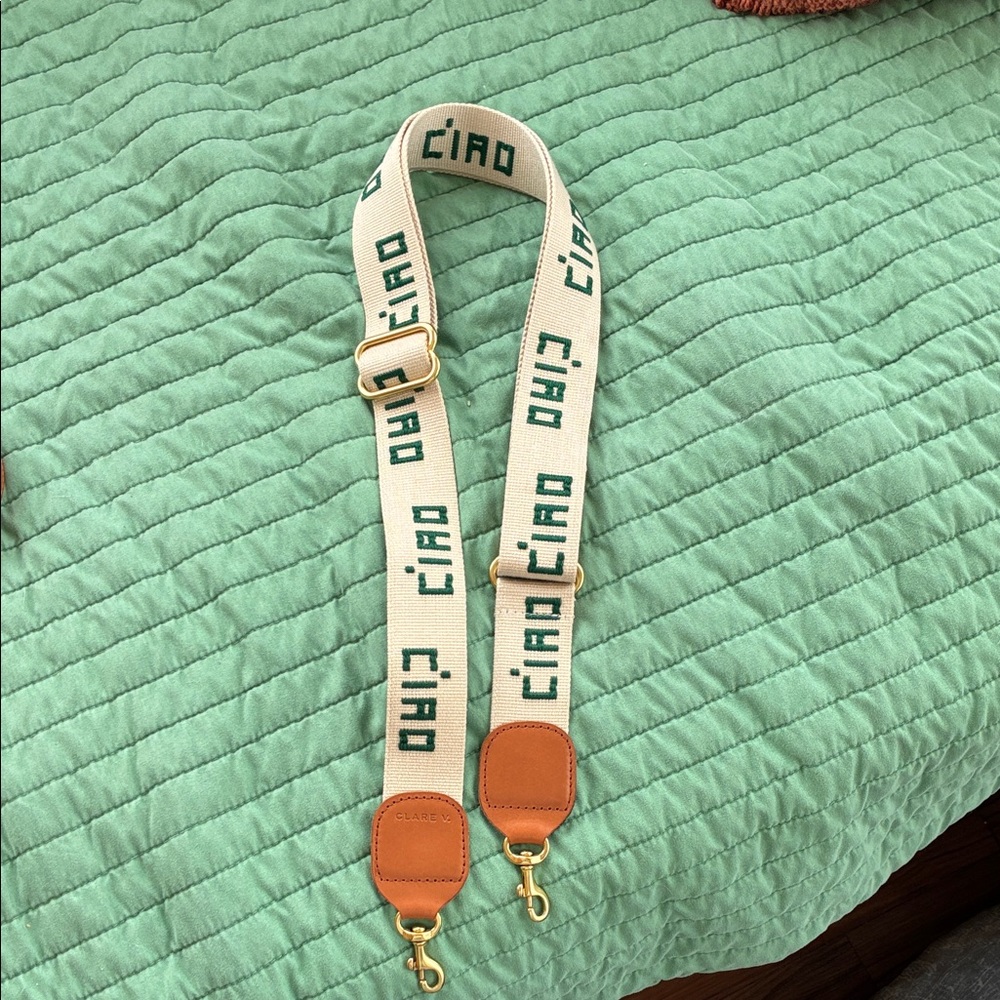 Clare V Tan and Cream Bag Strap with Green Detail